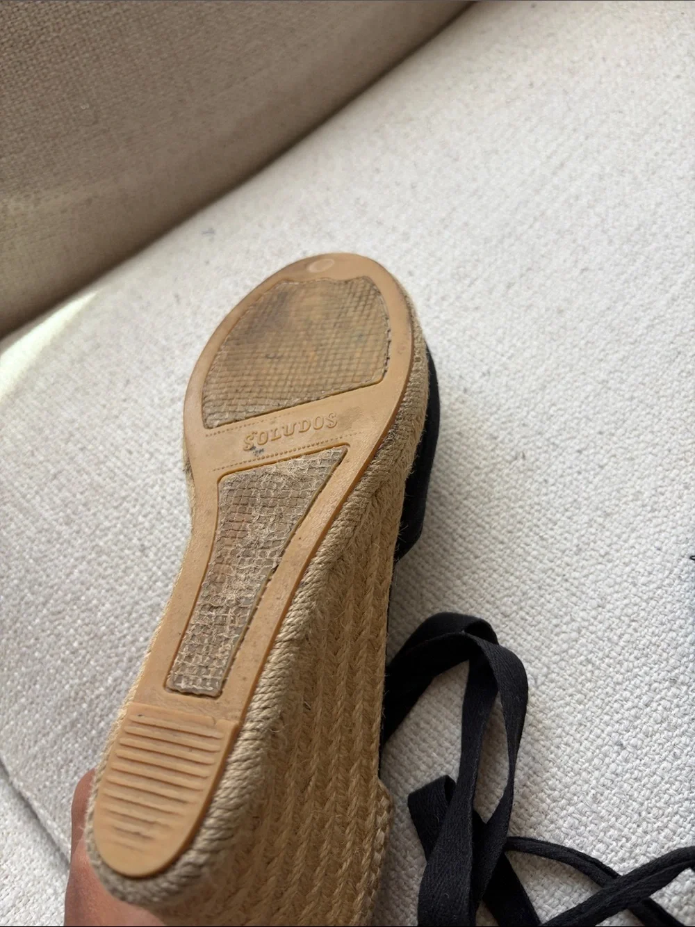 Soludos Black Canvas Espadrille Wedges with Ankle Wraps